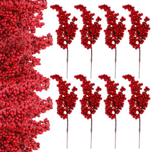 5/10Pcs Christmas Artificial Berry Branches Christmas Tree Head Red Fruit Wedding Party Decoration Christmas Tree Hanging Decoration