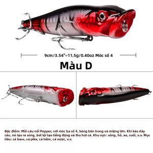 Proberos Popper Lure 90mm Topwater Mồi Nhân Tạo Wobblers Mồi Cứng 11.5g Nhựa Câu Cá Cho Đại Dương Sông Hồ Bãi Biển Câu Cá