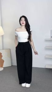 Quần Suông Ống Rộng Cạp Liền Chất Chéo BigSize Misoul Quần Dài Ống Suông Có Đỉa Cài 386