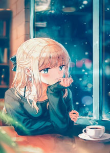 Bandai | Anime Figure Window Night Coffee Oil Painting Modern Wall Decor for Living Room Bedroom Perfect Gift No Frame