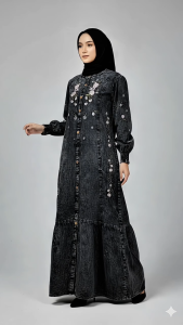 Gamis Dress Jeans Syar i Wanita Terbaru 2025 Kondangan Kekinian Bordir Maxy Kekinian