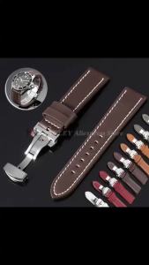 langley | Vintage Leather Watch Band 18mm 20mm 22mm 24mm Butterfly Buckle for Mens Women Sport Strap Stitching Brown Bracelet Accessories