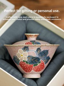 SHUANGYU | Red Ceramic Covered Bowl Tea Set for Home and Guests