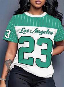 Summer Womens Los Angeles 23 Graphic Fashion T Shirt Striped Short Sleeve O-Neck Daily Top Female Creativity Sport Home Tee