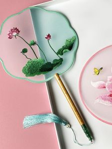 Retro Summer Hand Fan Embroidered Round Dance Showwalk Suzhou Embroidery Women's Traditional Chinese Costume Fan Accessories