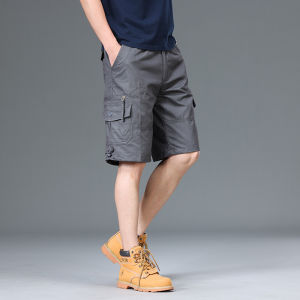 กางเกงขาสั้นผ้าฝ้ายแท้ทรงหลวมสำหรับผู้ชายในช่วงฤดูร้อน กางเกงขายาวทรงลำลองบาง ทรงทำงาน มีกระเป๋าหลายช่อง กางเกงขายาวทรงตรง