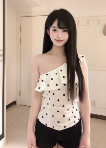 CHANGTONG | Unique Dots Ruffle Off-Shoulder T-Shirt