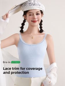 Miiow | Cat Lady Strap Vest With Chest Pad Women Summer 2025 New Lace Trimmed Threaded Slimming Hide Side Breast Beauty Back Top