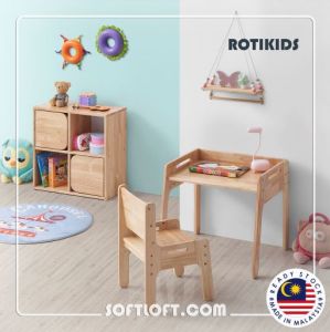 Softloft Solid Rubber Wood Rotikids Kids Study Table + Chair For Junior Ages 2-8 Meja Kerusi Kanak-kanak Budak Small Children Desk Stool Bench