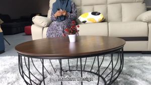 [FREE INSTALLATION]  I HOME ATLAS Round Coffee Table Solid Table Top with Metal Leg / Meja Kopi Bulat Kayu Kaki Besi