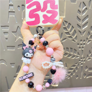 Sanrio Furry Ball Kawaii Phone Chain Beaded Keychain Short Length Wrist Anti-Fall Rope Charm for Mobile Phones And Keys