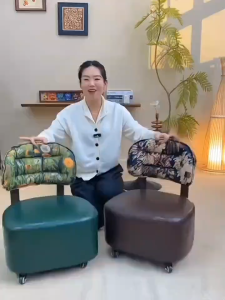 Small Sofa Solid Wood Stool Chair Medieval Backrest Rotating Wheels Household Pulley Living Room Low Stool Shoe Changing Stool