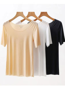 Ice Silk Short Sleeve Womens Summer Seamless Flesh Color Base Tops Invisible Ultra-Thin T-shirt White Shirt Anti-Penetration Suit Inner T
