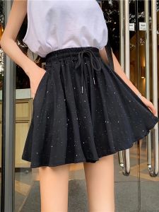 High Waist Student Casual Shorts Skirt High Waist Long Legging Starry Sky Summer Loose Fit Polyester Fiber Commute Style