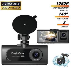 กล้องหน้าและภายในรถยนต์3ช่อง Full HD หน้าจอ IPS 2นิ้วกล้องติดรถยนต์การมองเห็นได้ในเวลากลางคืนอินฟราเรดพร้อมเลนส์มุมกว้าง140 °
