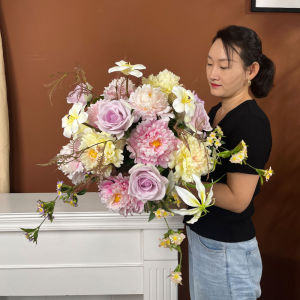 ดอกไม้ประดิษฐ์ผ้าซาตินสไตล์ย้อนยุค ดอกบัวบาน ดอกไม้ประดิษฐ์สำหรับตกแต่งโต๊ะอาหารหรูหรา ตกแต่งบ้าน ดอกไม้ประดิษฐ์ บ้าน ช่อดอกไม้ประดิษฐ์