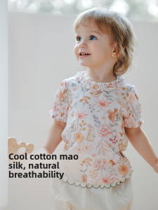 OAK FAMILY | Summer Short Sleeve Girls Loose Bubble Sleeve Round Neck T-Shirt