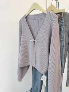 Thickened Soft Purple V-Neck Button Knitted Sweater Coat Womens Autumn Winter Design Sense Batwing Sleeve Warm Cardigan Top