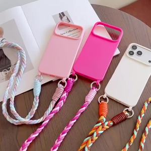Ốp Điện Thoại Đeo Chéo Màu Kẹo Ngọt Dành Cho iPhone 18/17/16/15/14/13/12/11 Pro Max Chất Liệu Silicon Chống Vân Tay Kèm Dây Đeo Và Móc Trang Trí