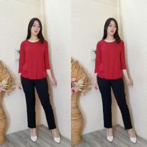 Kaos Oversize Lengan 7/8 Kaos Wanita Atasan Wanita