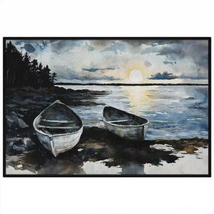 Tranh phong cảnh bến thuyền ven hồ màu nước. Tranh treo tường dán tường canvas trang trí. CGI-1860