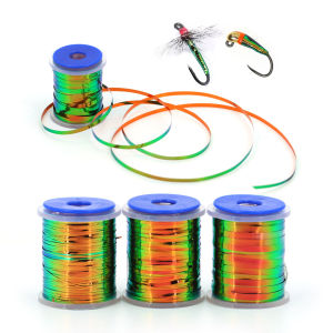 0.5mm 1mm 2mm Two Tones Flat Tinsel Peacock Green/Orange Metallic Mylar Fly Tying Material for Nymphs Midges Wet Flies Body