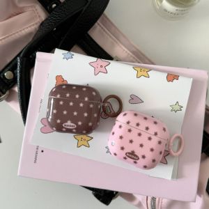 Retro Korean Pink Brown Five-Pointed Star Pattern with Ring with Star Pendant Earphone Case for AirPods 1 2 3 4 Pro 2 Pro 3