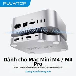 Cổng Kết Nối PULWTOP Mac Mini M4 Dock 4TB SSD Hỗ Trợ HDMI 4K 60Hz USB A 2.0 SD/TF Âm Thanh Dành Cho Mac Mini M6 M5 Pro M4/ M4 Pro Chất Liệu Nhôm.