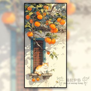Everything Goes Well Cross Stitch 2025 New Model Handmade Living Room Entrance Persimmon Cat Diamond Painting Kit