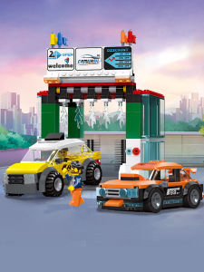 DIY Assembly MOC Building Blocks Car Wash Station Gas Station Trailer Repair Service Center Toy for Boys And Girls