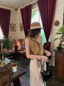 Áo Sơ Mi Nữ Onelady Tay Ngắn Xếp Ly Thắt Nơ Cổ Đứng Mùa Hè 2025 Áo Vest Hở Vai Cổ Chữ V Phong Cách Công Sở