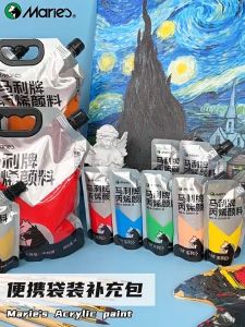 Marie สีอะคริลิค 100ml แบบถุง สีกันน้ำ ไม่จางหาย ปลอดสารพิษและไม่มีกลิ่น บรรจุแน่น สามารถใช้กับรุ่น