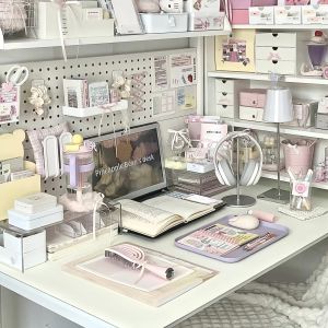 Bàn Học Sinh Bằng PVC Dày 2mm Màu Trắng Sữa Thiết Kế Đơn Sắc Trang Trí Bàn Bố Trí Không Gian Phòng Ký Túc Xá Sinh Viên