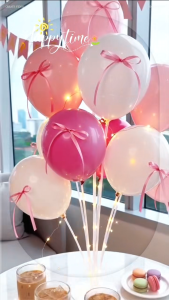 12Pcs Coquette Aesthetic Balloon Set with Bow Ribbon Table Balloon Tree Stand Holder Backdrop Design for 18th Birthday Debut Baby Shower Wedding Party Decor