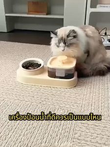 เครื่องกรองน้ำสัตว์เลี้ยง ปลอดภัย ไร้กลิ่น ทำความสะอาดง่าย ราคาถูก วัสดุทนทานแข็งแรง เครื่องให้อาหารและน้ำอัตโนมัติ 2in1 ชามอาหารแมว น้ำพุสัตว์เลี้ยง ที่ให้อาหารสัตว์เลี้ยง