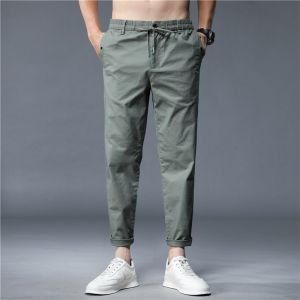 ROMON | กางเกงลำลองชายผ้าฝ้ายทรงตรงบางสไตล์ฮาราจูกุ กางเกงขายาวทรงสลิมฟิตสำหรับฤดูร้อน กางเกงขายาวทรงสปอร์ตแบบลำลองสำหรับใส่ทำงาน