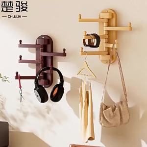 360°Swing Arm Solid Wood Wall Coat Rotatable Wall Mount Hat Hanger Heavy Duty Wooden Hook Rack for Entryway Bedroom Bathroom