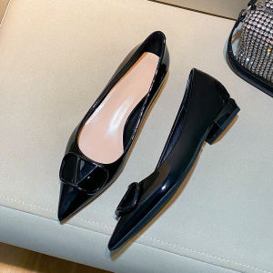 Black Patent Leather Pointed Toe Chunky Heel Work Commute Professional High Heel Shoes Versatile Elegant Office Shoes for Women