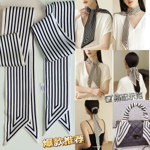 Khăn Choàng Lụa Sọc Đen Trắng Đa Năng Cho Nữ Khăn Quấn Tóc Mùa Hè Khăn Quấn Túi Trang Trí Khăn Choàng Cổ Nhỏ Phong Cách Hàn Quốc