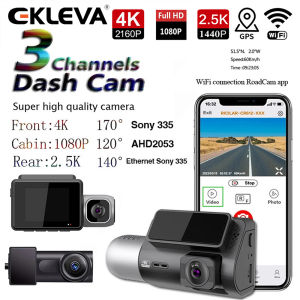 EKLEVA 4K Dashcam 3 Channel Front 4K+Inside1080P+Rear 2.5K Car DVR IMX335 Sensor 3 Camera With WIFI GPS WDR 24H Parking Monitoring