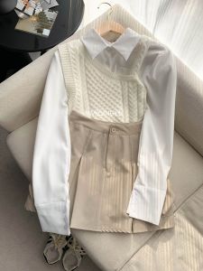 Bộ Váy Phong Cách Hàn Quốc Hai Mảnh Thời Trang Xuân Cho Nữ Áo Vest Và Áo Sơ Mi Cay Nồng Ngọt Ngào Bộ Đồ Hợp Thời Trang