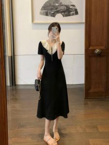 French Style Sweet Short Sleeve Pleated Collar Dress Women Summer plus Size Elegant Commuting Midi Maxi Skirt A-Line Dress