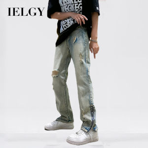IELGY Ripped Jeans Mens Summer Thin Split Zipper Pants