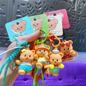 Cute Butter Bear Durian Dessert Keychain Couple Car Keychain Pendant Student Hanging Decoration Creative Gift PVC Hardware