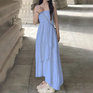 SUSIEYUAN | Đầm Maxi Dây Ruffle Không Đều cho Hè Biển Nghỉ Dưỡng