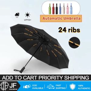 JF Internaional Full-Automatic 24-Ribs Dual-Purpose Storm Large Folding Umbrella Canvas heavy rain umbrella windproof