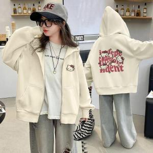 เสื้อแจ็คเก็ตผู้หญิงมีฮู้ดแบบมีซิป แฟชั่นฤดูใบไม้ร่วงสำหรับเด็ก วัสดุโพลีเอสเตอร์ ปกติ แขนยาว เสื้อผ้าเด็ก แจ็คเก็ตผู้หญิง