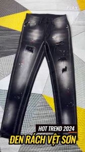Quần bò Jean nam dài đen rách họa tiết vệt sơn phong cách chất jean co giãn tốt chuẩn form bền đẹp giá tốt