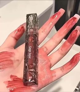 Gege Bear อมสีชาเย็นคริสตัลมันวาวลิปสติกเหลวปากแดงกันน้ำยาวนานยาวถ้วยมอยส์เจอไรเซอร์ไม่ติดลิปสติกเจลลี่แต่งหน้าลิปเกาหลี