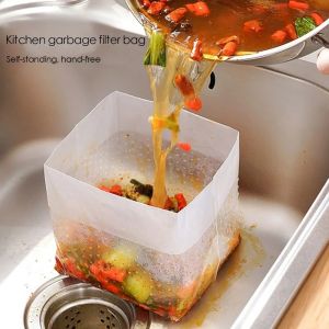 10pcs Standing Sink Strainer Bags Kitchen Mesh Drainer Bag Reusable Rubbish Leftovers Garbage Waste Pouch Anti-clogging
